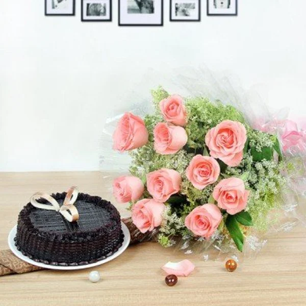 Pink Roses and Choco Truffle Cake