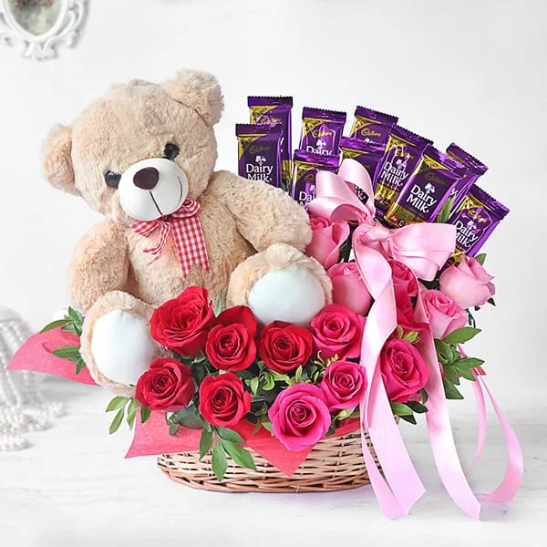 Basket of Red Roses And Chocolate Combo