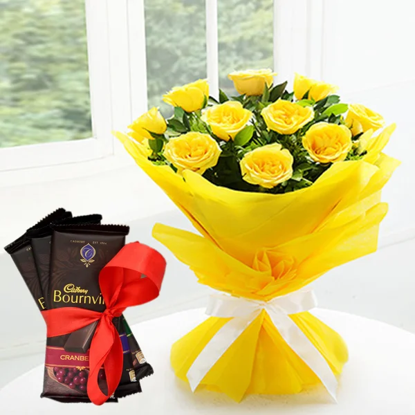 Yellow Roses Bunch And Bournville Chocolate