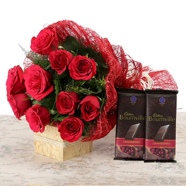 Red Roses Bunch And Bournville Chocolate