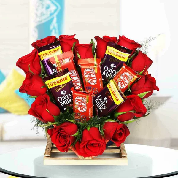 Basket Of Roses and Mix Chocolate
