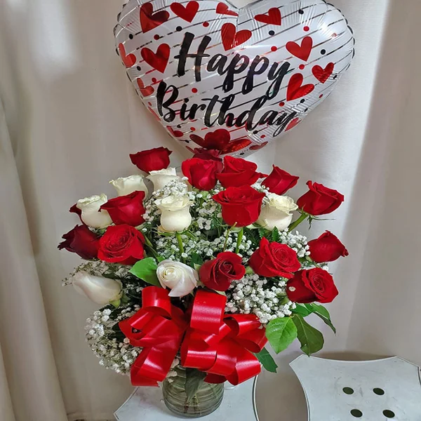 Roses and Balloon Arrangement