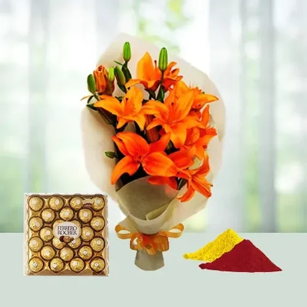 Exotic Hamper Of Flowers N Chocolate