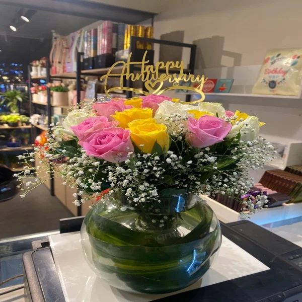 Multi Colour Roses in a Vase