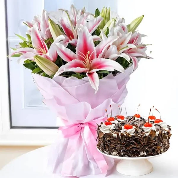 Luxury Oriental Lily And Blackforest Cake